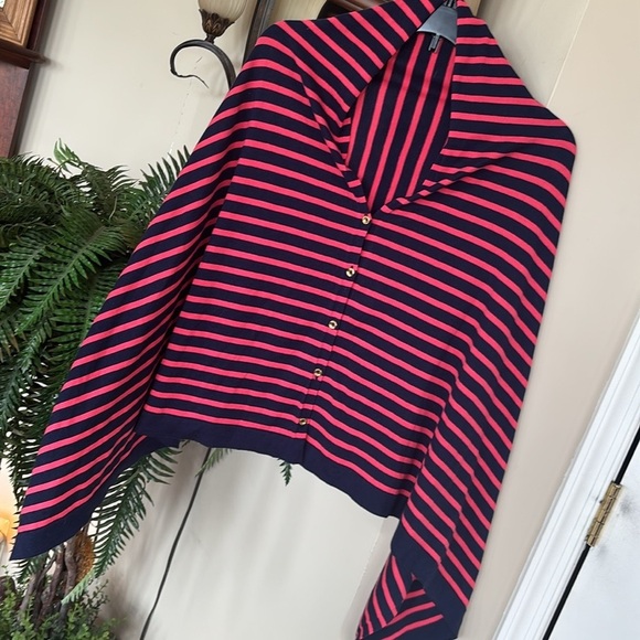 Lilly Pulitzer Red & Blue Striped Button Down Poncho Cape Cardigan Shrug - Picture 5 of 15